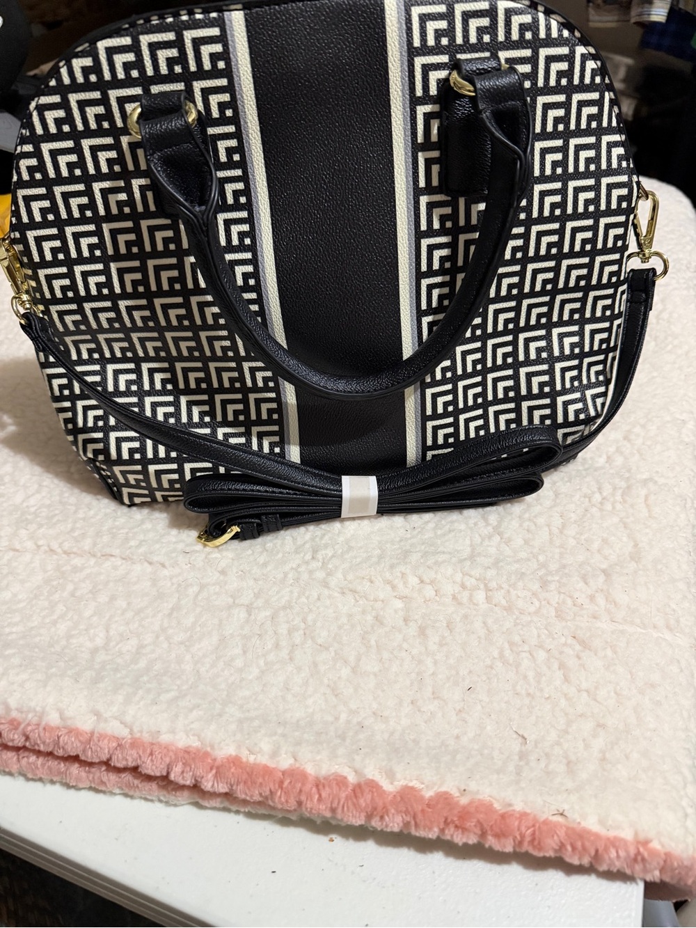 C. Wonder Black & White Geometric Dome Satchel